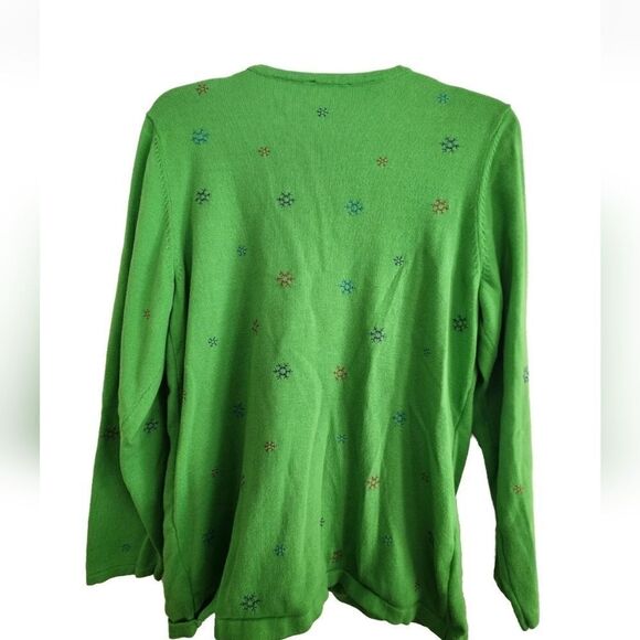 Quacker Factory Womens Green Pink 2 Piece Cardigan Sweater Snowflake Size M - Picture 4 of 4